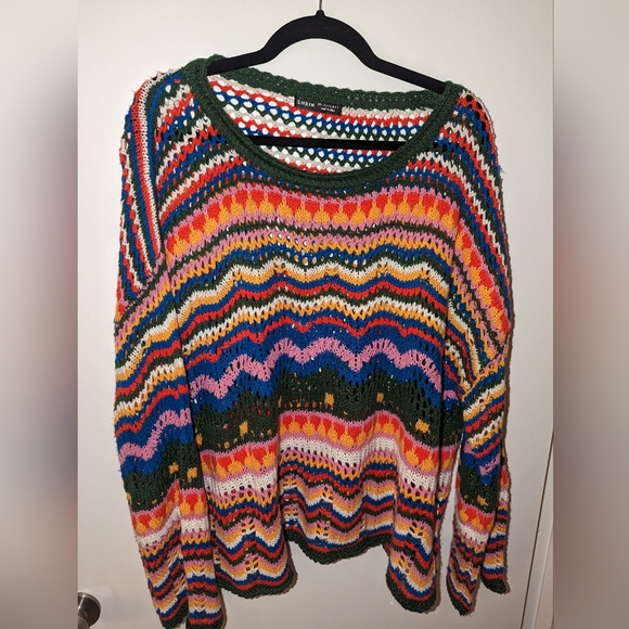 SheIn Chevron Pattern Open Knit Colorblock Sweater - Picture 2 of 7